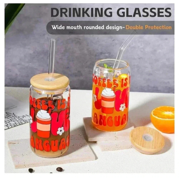 Glass Coffee Cups Set, 16 oz, Red - Picture 4 of 8